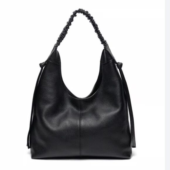 LAGGO Black Pebbled Leather Braided Handle Hobo Bag NWT in packaging - Picture 1 of 6